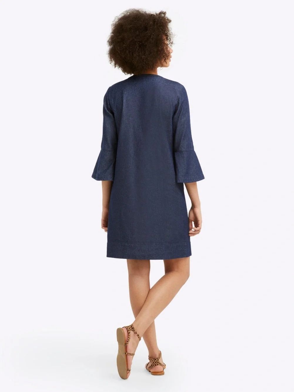 DRAPER JAMES CHAMBRAY RUFFLE SHIFT DRESS - Picture 3 of 9